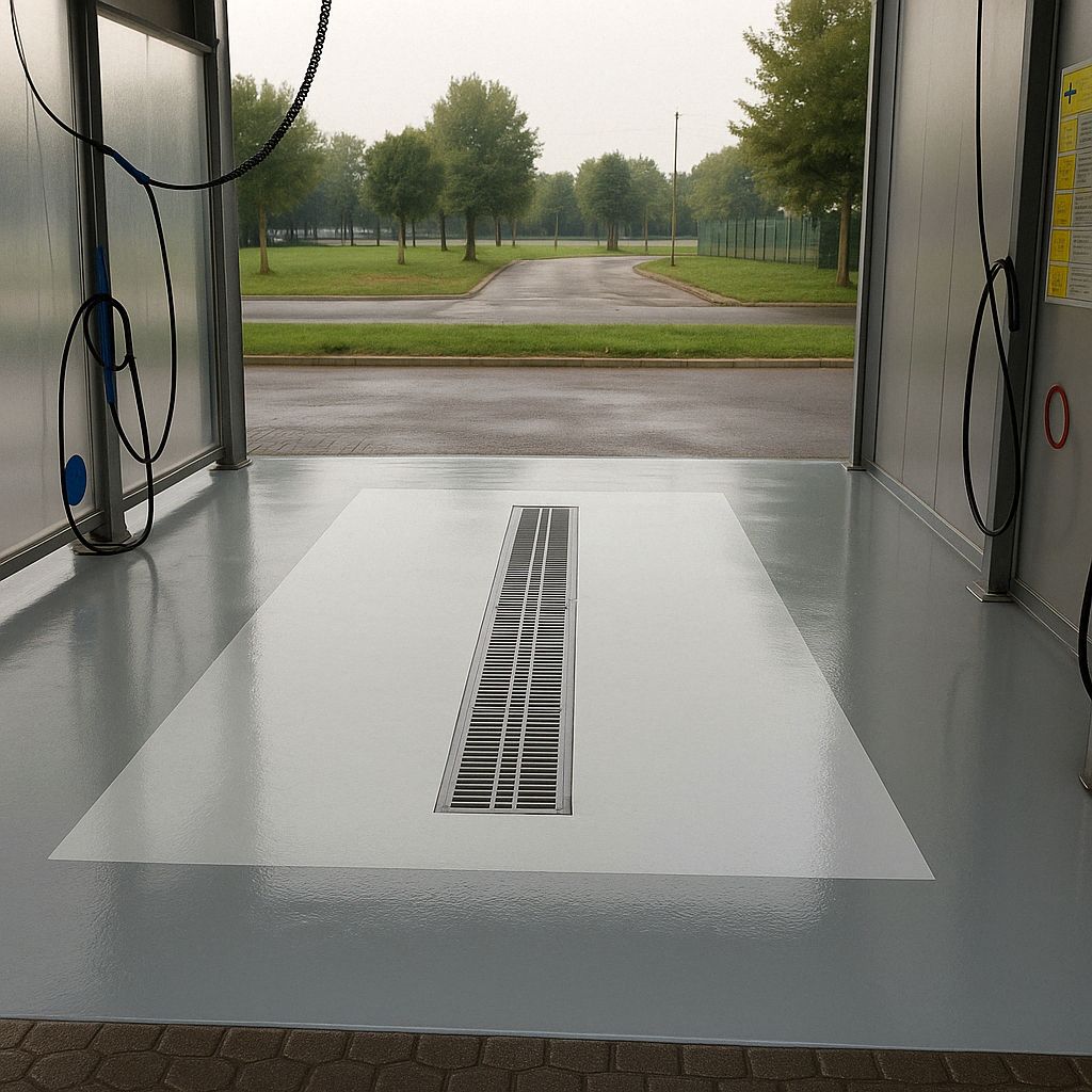 Progetto autolavaggio con pavimento grigio - RealeResine